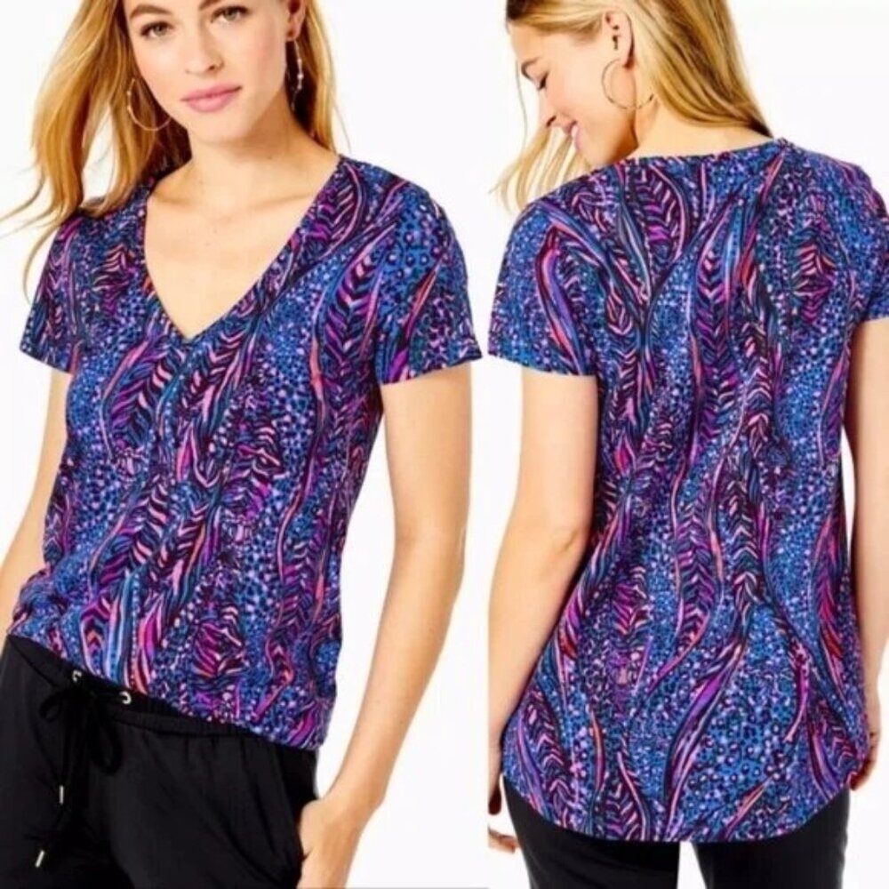 Lilly Pulitzer Short Sleeve V-Neck Top in Purple & Blue
